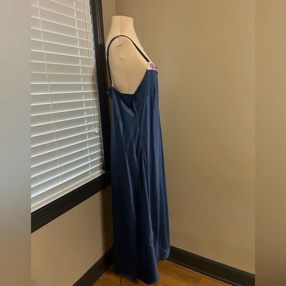 Cabernet Navy nightgown Chemise with Pink Trim - Picture 3 of 5